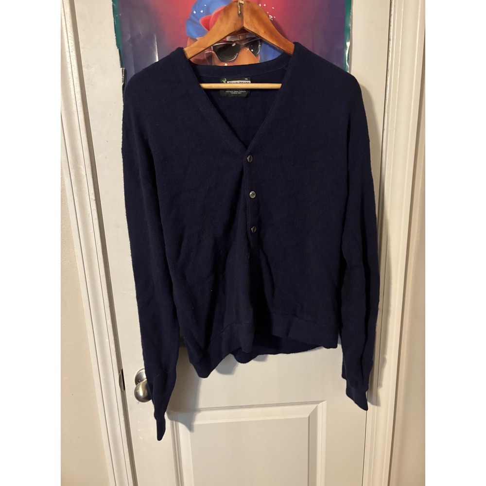 Vintage Pine State Navy Blue V-Neck Cardigan Sweater Mens XL Orlon Acrylic Knit